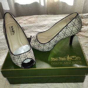 Coach and Four Women's Black and White Peep Toe Heels